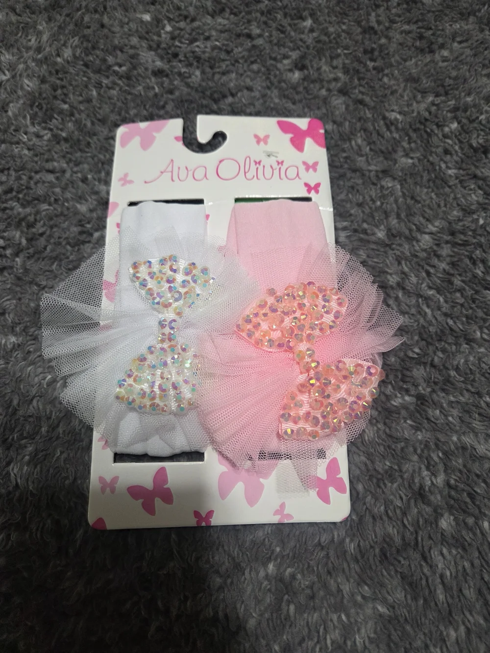 Pink & White Rhinestone Tulle Bow Headbands for Kids
